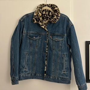 Oversized faux fur lined denim jacket
